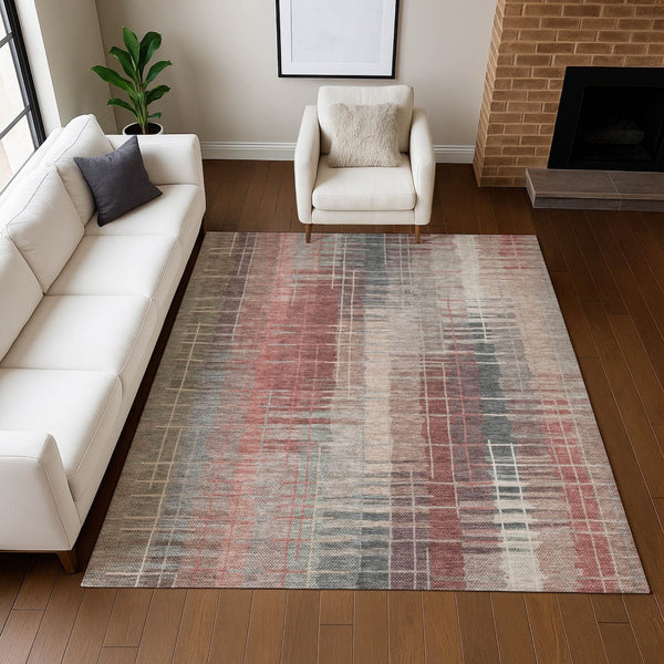 HomeRoots 8' X 10' Stylish Rust, Ivory & Gray Striped Washable Area Rug for Indoor/Outdoor Spaces - Durable Design 640897