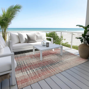 HomeRoots 8' X 10' Stylish Rust, Ivory & Gray Striped Washable Area Rug for Indoor/Outdoor Spaces - Durable Design 640897