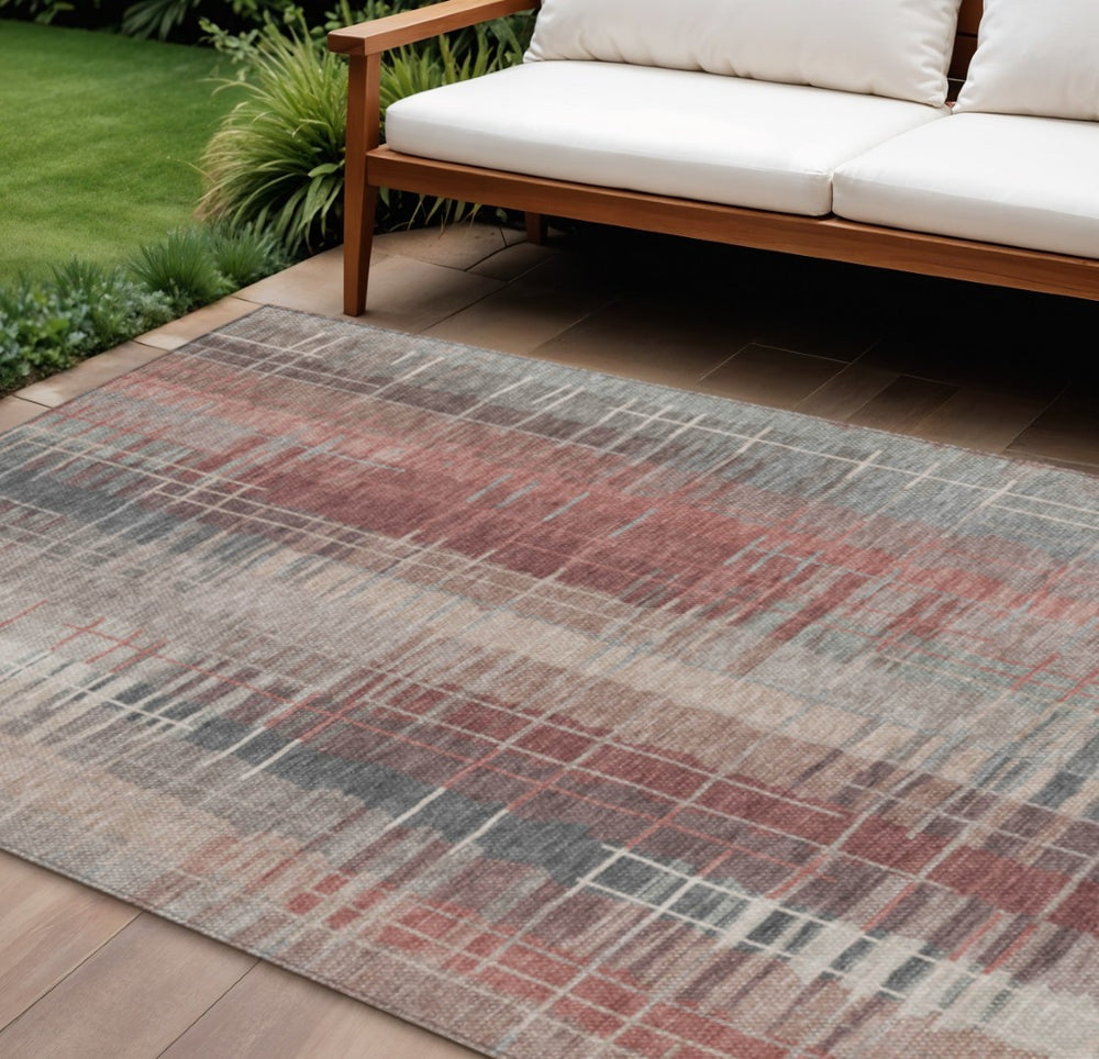 HomeRoots 9' X 12' Washable Rust, Ivory & Gray Striped Area Rug - Durable Indoor/Outdoor Style for Any Space 640898