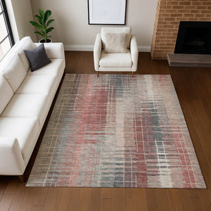 HomeRoots 9' X 12' Washable Rust, Ivory & Gray Striped Area Rug - Durable Indoor/Outdoor Style for Any Space 640898