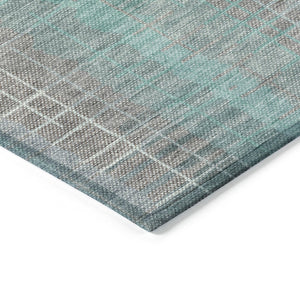 HomeRoots 5' Striped Pale Aqua and Gray Area Rug - Washable, Durable Indoor/Outdoor Design for Easy Living 640901
