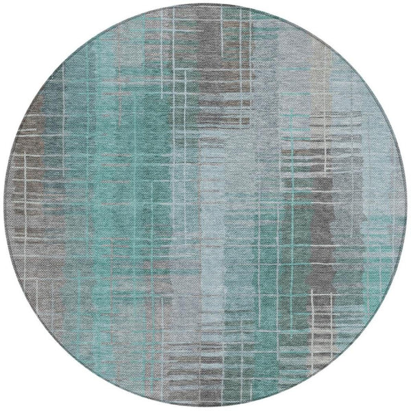 HomeRoots 8' Pale Aqua and Gray Round Striped Area Rug - Stylish, Durable, Washable for Indoors & Outdoors! 640902