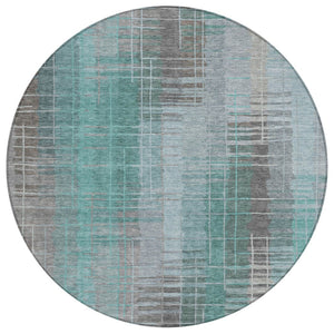 HomeRoots 8' Pale Aqua and Gray Round Striped Area Rug - Stylish, Durable, Washable for Indoors & Outdoors! 640902