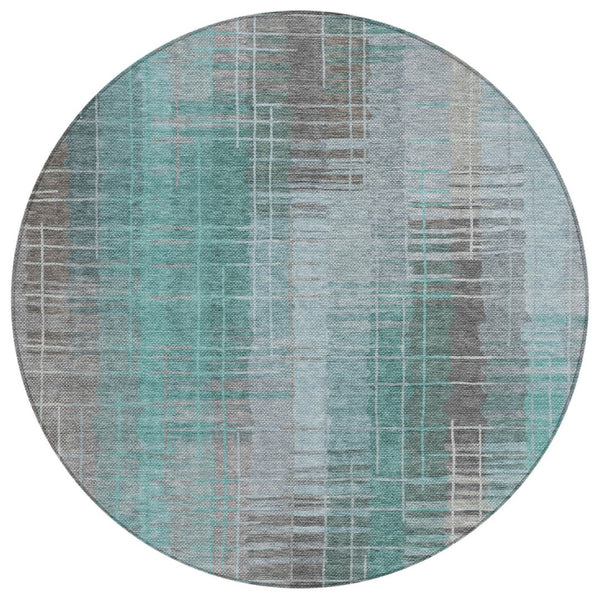 HomeRoots 8' Pale Aqua and Gray Round Striped Area Rug - Stylish, Durable, Washable for Indoors & Outdoors! 640902