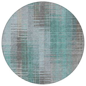 HomeRoots 8' Pale Aqua and Gray Round Striped Area Rug - Stylish, Durable, Washable for Indoors & Outdoors! 640902