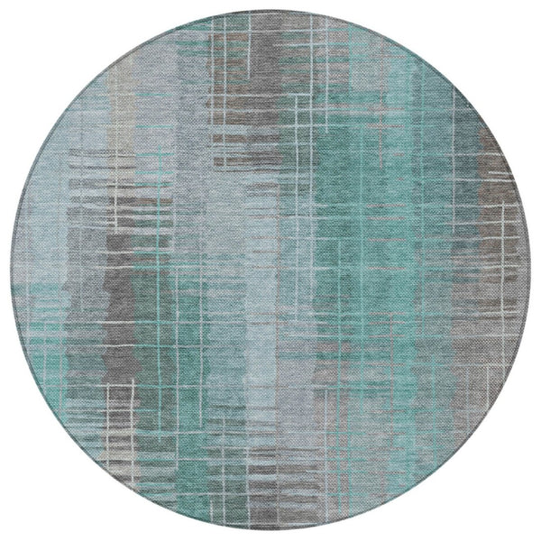 HomeRoots 8' Pale Aqua and Gray Round Striped Area Rug - Stylish, Durable, Washable for Indoors & Outdoors! 640902