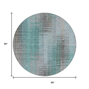 HomeRoots 8' Pale Aqua and Gray Round Striped Area Rug - Stylish, Durable, Washable for Indoors & Outdoors! 640902