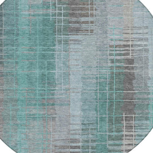 HomeRoots 8' Pale Aqua and Gray Round Striped Area Rug - Stylish, Durable, Washable for Indoors & Outdoors! 640902
