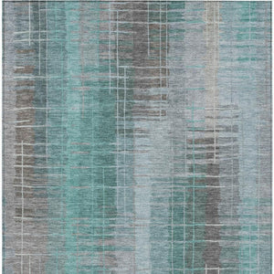 HomeRoots 8' X 10' Washable Coastal Striped Area Rug in Pale Aqua & Gray – Perfect for Indoor & Outdoor Use! 640903