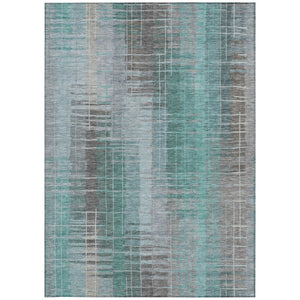 HomeRoots 8' X 10' Washable Coastal Striped Area Rug in Pale Aqua & Gray – Perfect for Indoor & Outdoor Use! 640903