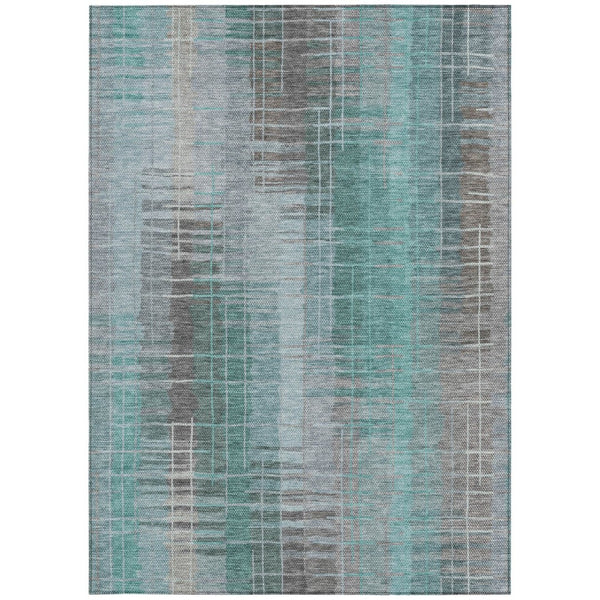 HomeRoots 8' X 10' Washable Coastal Striped Area Rug in Pale Aqua & Gray – Perfect for Indoor & Outdoor Use! 640903