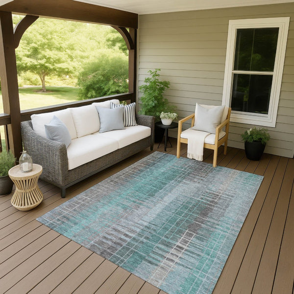 HomeRoots 8' X 10' Washable Coastal Striped Area Rug in Pale Aqua & Gray – Perfect for Indoor & Outdoor Use! 640903