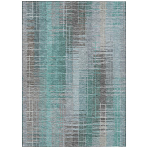 HomeRoots 9' X 12' Striped Washable Area Rug in Pale Aqua & Gray - Durable, Stylish for Indoor & Outdoor Use 640904