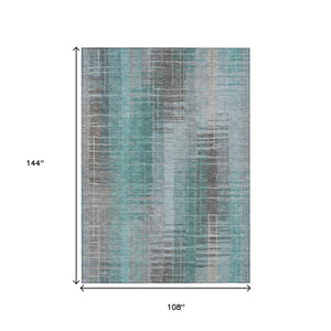 HomeRoots 9' X 12' Striped Washable Area Rug in Pale Aqua & Gray - Durable, Stylish for Indoor & Outdoor Use 640904