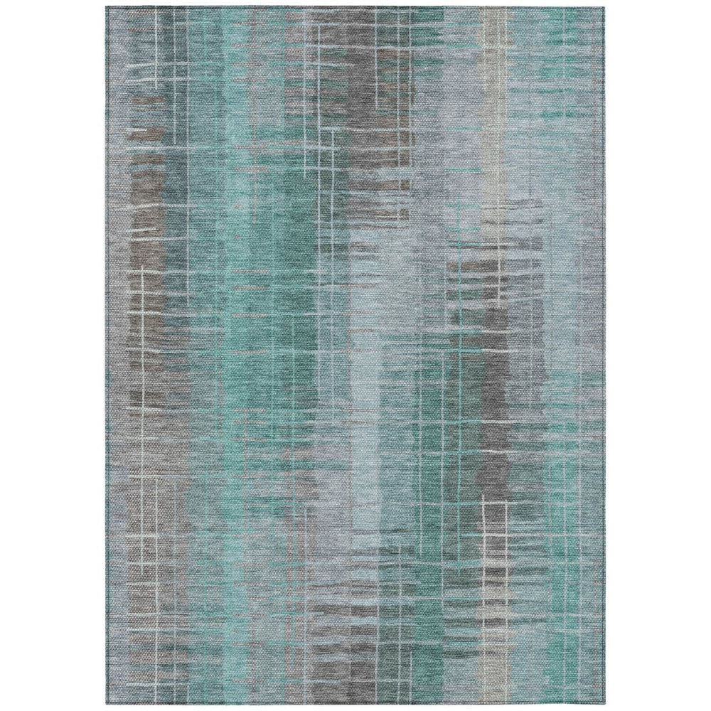 HomeRoots 10' Coastal-Inspired Aqua & Gray Striped Washable Area Rug for Indoor/Outdoor High-Traffic Use 640905