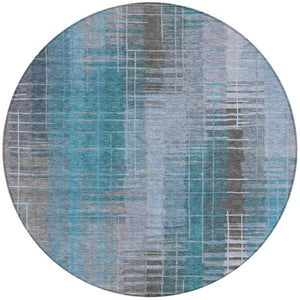 HomeRoots 8' Teal Blue and Gray Round Striped Area Rug – Stylish, Durable, Washable for Indoor & Outdoor Use 640908