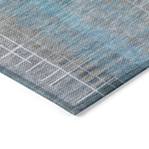 HomeRoots 8' Teal Blue and Gray Round Striped Area Rug – Stylish, Durable, Washable for Indoor & Outdoor Use 640908