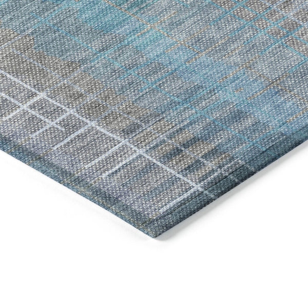 HomeRoots 8' Teal Blue and Gray Round Striped Area Rug – Stylish, Durable, Washable for Indoor & Outdoor Use 640908