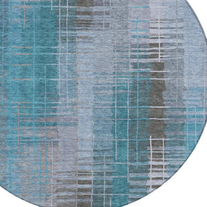 HomeRoots 8' Teal Blue and Gray Round Striped Area Rug – Stylish, Durable, Washable for Indoor & Outdoor Use 640908