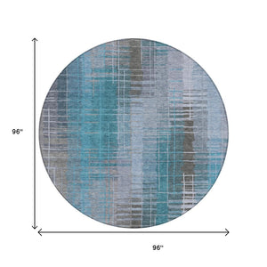 HomeRoots 8' Teal Blue and Gray Round Striped Area Rug – Stylish, Durable, Washable for Indoor & Outdoor Use 640908