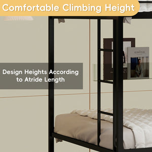 English Elm Multi-Functional Square Tube Iron Bunk Bed with Dual Ladders, Sturdy Space-Saving Frame for Rooms Black W1935P360917