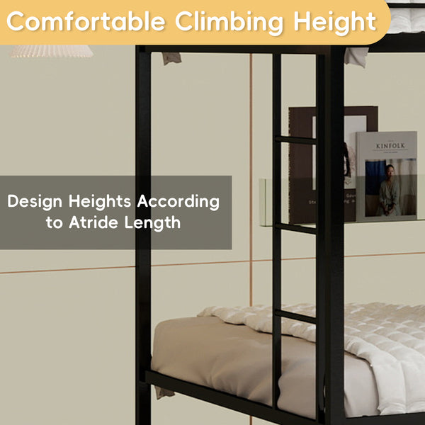 English Elm Multi-Functional Square Tube Iron Bunk Bed with Dual Ladders, Sturdy Space-Saving Frame for Rooms Black W1935P360917