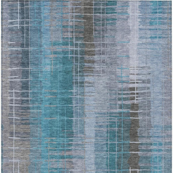 HomeRoots 10' Teal Blue and Gray Striped Washable Outdoor Rug - Durable, Stylish, Machine-Woven for Versatile Use 640911