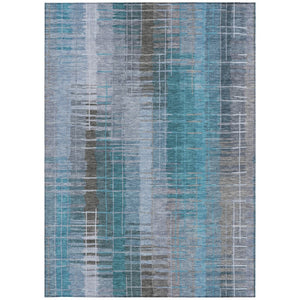 HomeRoots 10' Teal Blue and Gray Striped Washable Outdoor Rug - Durable, Stylish, Machine-Woven for Versatile Use 640911
