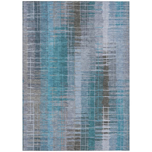 HomeRoots 10' Teal Blue and Gray Striped Washable Outdoor Rug - Durable, Stylish, Machine-Woven for Versatile Use 640911