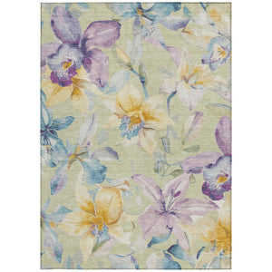 HomeRoots 5' Artichoke Green Floral Washable Area Rug – Durable Indoor/Outdoor Design, Easy Care & Stain-Resistant 640913