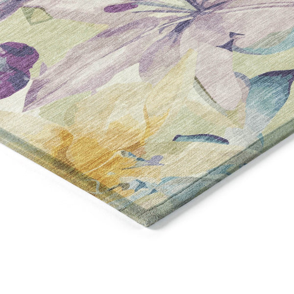 HomeRoots 5' Artichoke Green Floral Washable Area Rug – Durable Indoor/Outdoor Design, Easy Care & Stain-Resistant 640913
