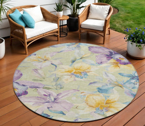 HomeRoots 8' Elegant Artichoke Green Floral Area Rug - Washable, Durable, Indoor/Outdoor Design for All Spaces 640914
