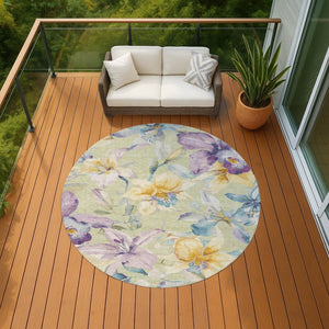 HomeRoots 8' Elegant Artichoke Green Floral Area Rug - Washable, Durable, Indoor/Outdoor Design for All Spaces 640914