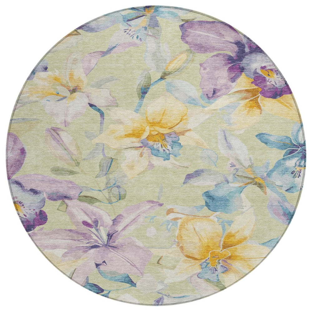 HomeRoots 8' Elegant Artichoke Green Floral Area Rug - Washable, Durable, Indoor/Outdoor Design for All Spaces 640914