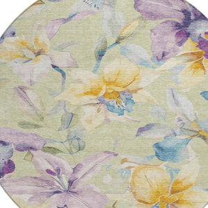 HomeRoots 8' Elegant Artichoke Green Floral Area Rug - Washable, Durable, Indoor/Outdoor Design for All Spaces 640914