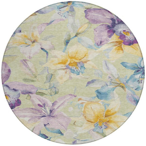 HomeRoots 8' Elegant Artichoke Green Floral Area Rug - Washable, Durable, Indoor/Outdoor Design for All Spaces 640914