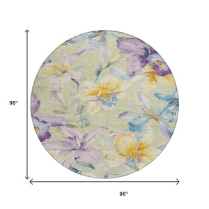 HomeRoots 8' Elegant Artichoke Green Floral Area Rug - Washable, Durable, Indoor/Outdoor Design for All Spaces 640914