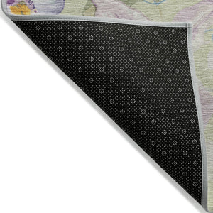 HomeRoots 9' X 12' Elegant Floral Washable Area Rug in Artichoke Green, Gold, and Lavender for Indoor/Outdoor Use 640916