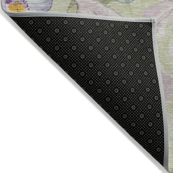 HomeRoots 9' X 12' Elegant Floral Washable Area Rug in Artichoke Green, Gold, and Lavender for Indoor/Outdoor Use 640916
