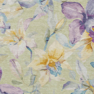 HomeRoots 10' X 14' Floral Area Rug in Artichoke Green, Gold & Lavender - Washable & Durable for Indoor/Outdoor Use 640917