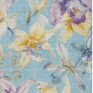 HomeRoots 5' Aqua Gold and Lavender Floral Washable Area Rug - Versatile Indoor Outdoor Decor for High-Traffic Spaces 640919