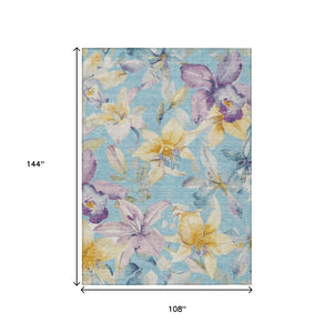 HomeRoots 9' X 12' Aqua Gold & Lavender Floral Washable Area Rug – Durable, Stylish, Indoor/Outdoor Comfort! 640922