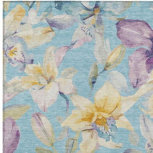 HomeRoots 9' X 12' Aqua Gold & Lavender Floral Washable Area Rug – Durable, Stylish, Indoor/Outdoor Comfort! 640922