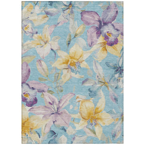HomeRoots 9' X 12' Aqua Gold & Lavender Floral Washable Area Rug – Durable, Stylish, Indoor/Outdoor Comfort! 640922