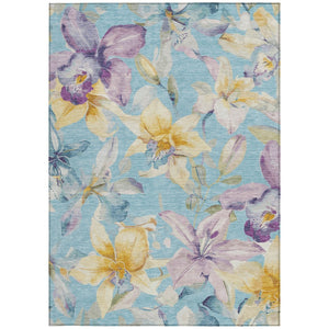 HomeRoots 9' X 12' Aqua Gold & Lavender Floral Washable Area Rug – Durable, Stylish, Indoor/Outdoor Comfort! 640922