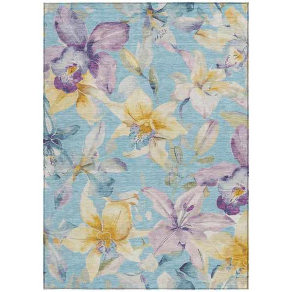 HomeRoots 9' X 12' Aqua Gold & Lavender Floral Washable Area Rug – Durable, Stylish, Indoor/Outdoor Comfort! 640922