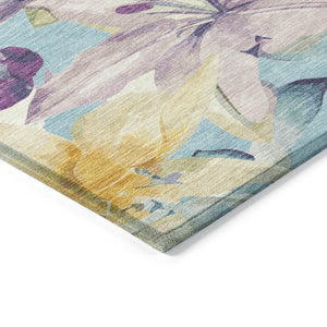 HomeRoots 10' Aqua Gold Lavender Floral Washable Area Rug - Durable, Indoor/Outdoor, Stain-Resistant Charm 640923