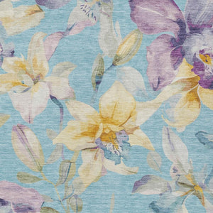 HomeRoots 10' Aqua Gold Lavender Floral Washable Area Rug - Durable, Indoor/Outdoor, Stain-Resistant Charm 640923