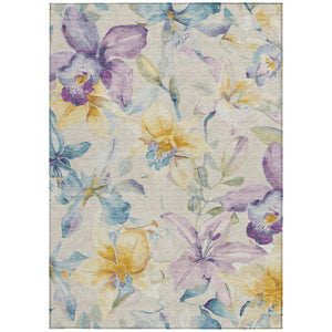 HomeRoots 5' Washable Beige Gold Lavender Floral Area Rug – Durable Indoor/Outdoor Accent for Any Space 640925
