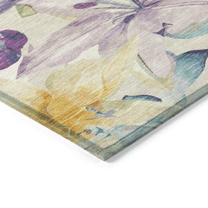 HomeRoots 5' Washable Beige Gold Lavender Floral Area Rug – Durable Indoor/Outdoor Accent for Any Space 640925